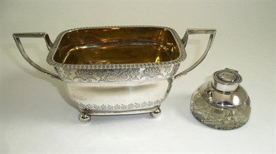 Lot 268 - A silver twin handled sugar bowl and a silver mounted inkwell