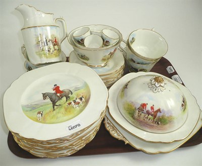 Lot 280 - # Royal Crown Derby part tea and breakfast set, each painted and printed with various hunting...