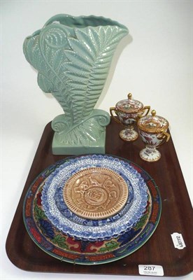 Lot 287 - Beswick large fern vase, Doulton plate, two Adams blue and white plates, Wade dish and two...