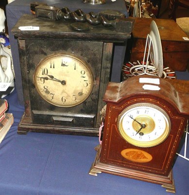 Lot 294 - An Edwardian inlaid mahogany mantel clock and another