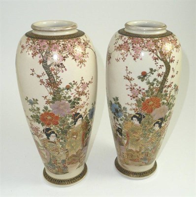 Lot 298 - A pair of Japanese satsuma vases