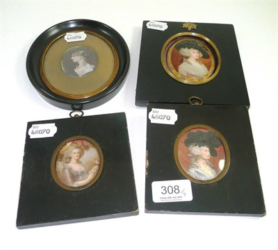 Lot 308 - # Four oval portrait miniatures of women