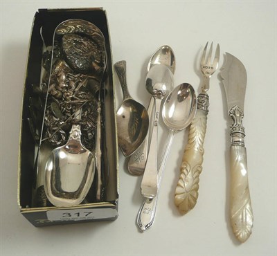 Lot 317 - Assorted silver flatware, silver jewellery, thimbles, etc