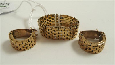 Lot 331 - # A pair of 9ct gold brick link cuff earrings, with post and clip fittings for pierced ears,...