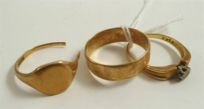 Lot 339 - Two 18ct gold rings and a ring stamped '18ct '