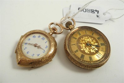 Lot 353 - A lady's heart shaped fob watch stamped 0585 and another lady's fob watch stamped 14k