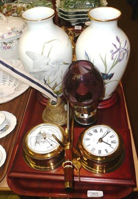 Lot 365 - Box, pair of vases, barometer, elephant head, small oil lamp