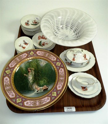 Lot 366 - Child's dinner service, glass dish and two Vienna plates