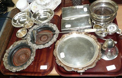 Lot 371 - # A collection of silver items, two cigarette boxes, a pair of wine coasters, two dishes, a...