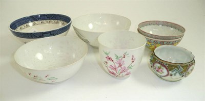 Lot 394 - Five Chinese eggshell bowls, a Noritake small bowl and a Doulton bowl (7)