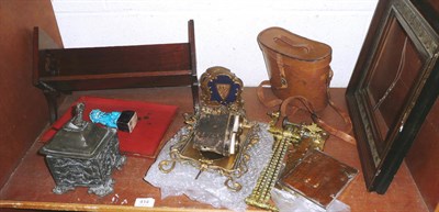 Lot 414 - Brass frames, lead tobacco jar, frames, binoculars, silver photograph frame