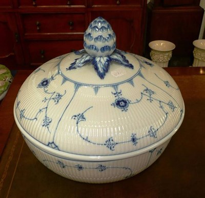 Lot 418 - A large Royal Copenhagen blue fluted pattern punch bowl and cover, inscribed under the lid...