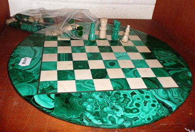 Lot 419 - Malachite chess set and board