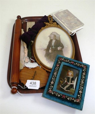 Lot 438 - Small collection treen, mother of pearl, photographs, etc.