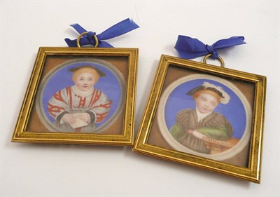 Lot 460 - Two miniatures depicting boys, in Tudor style