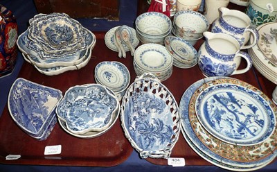 Lot 484 - Two trays of decorative English and Chinese blue and white including a chestnut basket etc, and...