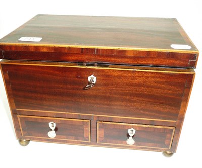 Lot 541 - # A Regency mahogany and crossbanded casket, in the form of a mule chest, with hinged cover and...