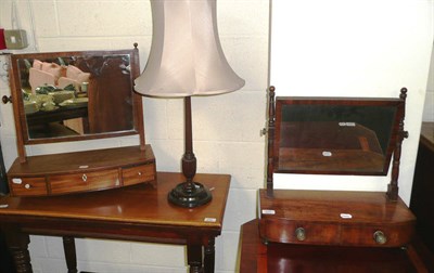 Lot 555 - # A Georgian mahogany toilet mirror, another and a mahogany table lamp