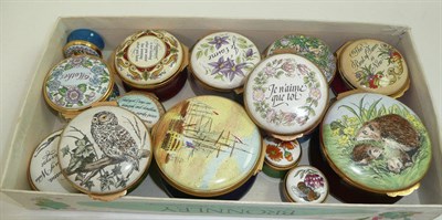 Lot 576 - Eleven Halycon Days, Crummels and other enamel hinged boxes and cover and four miniature...