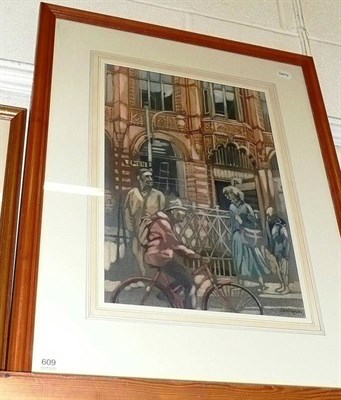 Lot 609 - John Deganan, framed watercolour titled 'Red Bicycle'