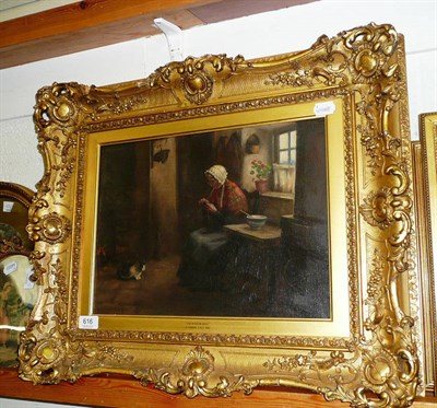 Lot 616 - H J Dobson ARCA RWS, 'The Window Seat' oil on canvas in ornate gilt frame