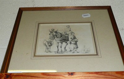 Lot 618 - A 19th century pencil sketch of a horse and donkey