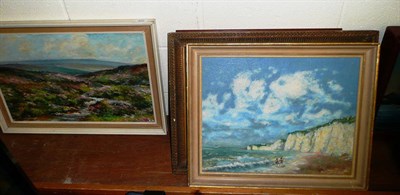 Lot 623 - Ken Johnson oil on board Yorkshire Dales/Moors, two other oils and a print (4)