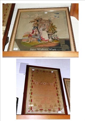 Lot 625 - # Framed sampler by Ann Parsons 1868, worked in cross stitch with verse and framed woolwork picture