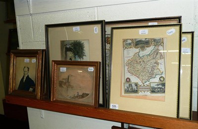 Lot 628 - # Two late 18th/early 19th century watercolour portraits, two gilt framed landscape studies,...