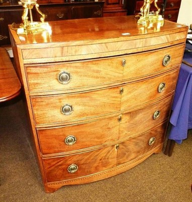 Lot 718 - # Regency mahogany ebony strung bow fronted four drawer chest (faded)