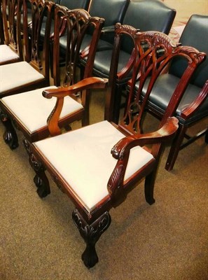 Lot 726 - A set of eight carved mahogany dining chairs with pierced splats (6+2)