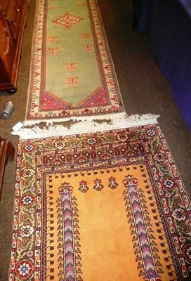 Lot 747 - # A green runner and a prayer rug