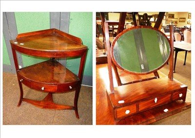 Lot 770 - # George III mahogany corner washstand and a Regency dressing table mirror