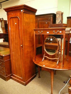 Lot 775 - A mahogany narrow wardrobe, a mahogany side table, a mahogany drop leaf table on pad feet, a...