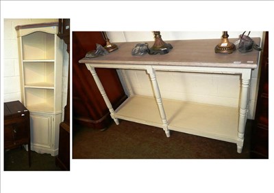 Lot 789 - Shabby chic painted side table and a painted corner cabinet