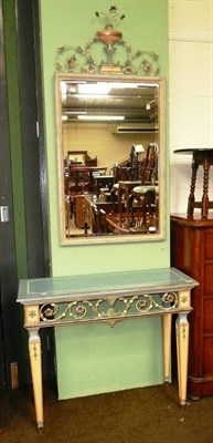 Lot 796 - Modern painted console table with painted metal floral frieze and matching wall mirror