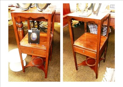 Lot 807 - # Near pair of George III mahogany two tier washstands