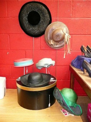 Lot 905 - # Collection of six circa 1960's hats including Otto Lucas of Bond Street pink straw pill box style