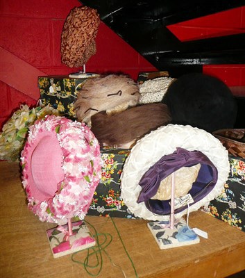 Lot 907 - # Assorted circa 1960's net and raffia hats including and Otto Lucas Net and floral decorated...