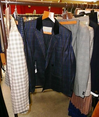 Lot 918 - # Five Aquascutum suits including a double breasted pale green and white checked collar less jacket