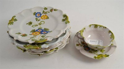 Lot 6 - A Cantagali Majolica teacup, saucer and six side plates