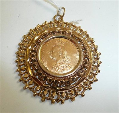 Lot 68 - A Victorian full sovereign coin 1892 in a 9ct gold pendant mount