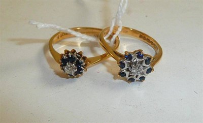 Lot 83 - Two 18ct gold diamond and sapphire rings