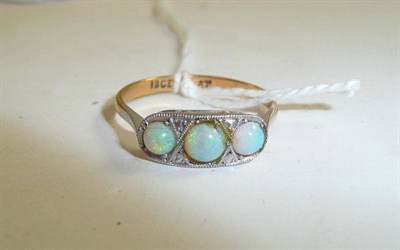 Lot 86 - An opal and diamond ring stamped '18CT' and 'PLAT'
