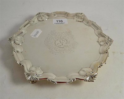 Lot 116 - A Edward VII silver waiter, Walker and Hall, London 1904, engraved, 24cm wide