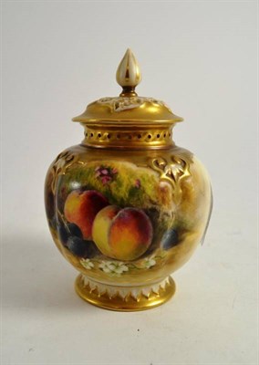 Lot 121 - A Royal Worcester vase painted by Ricketts with fruit (knop of lid re-glued)