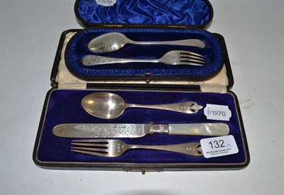 Lot 132 - A Victorian silver Christening set comprising a fork and spoon, Sheffield 1891, in a fitted...