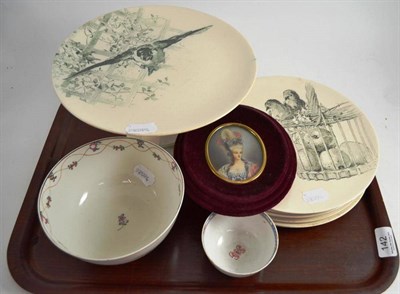Lot 142 - A Doulton pottery dessert set, Newhall sugar bowl and similar tea bowl and an oval framed miniature