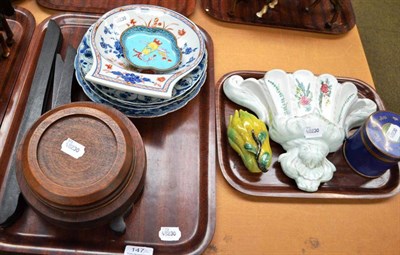 Lot 147 - Four Chinese blue and white plates, enamel box and dish, porcelain finger citron and shell...