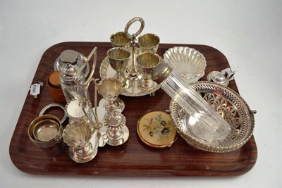 Lot 166 - A quantity of assorted silver plate, Elkington & Co basket, silver shell butter dish and a...